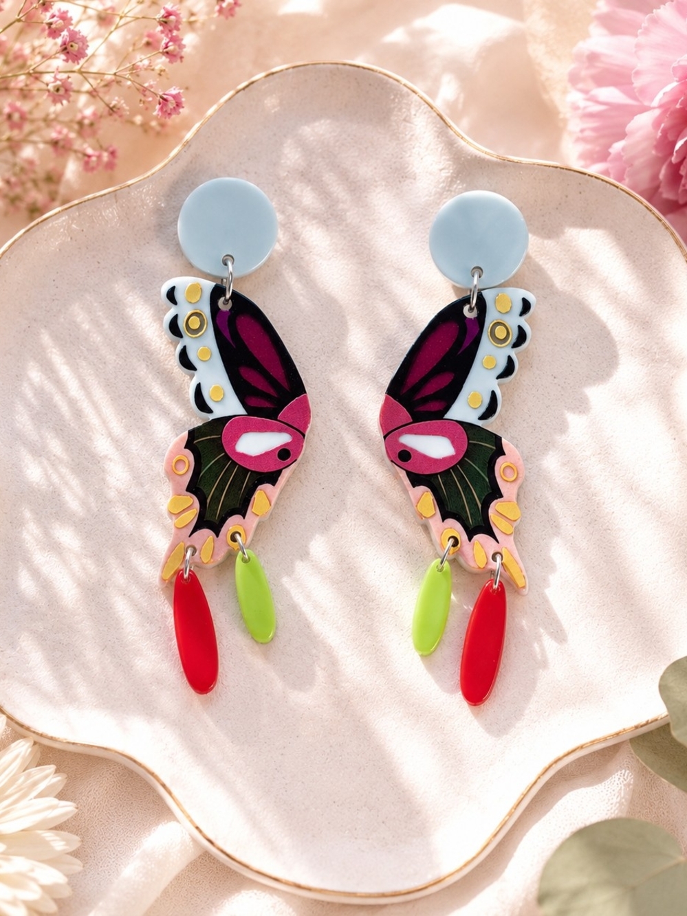 2 for $18 Colorful Butterfly Drop Earrings - Multi Color New